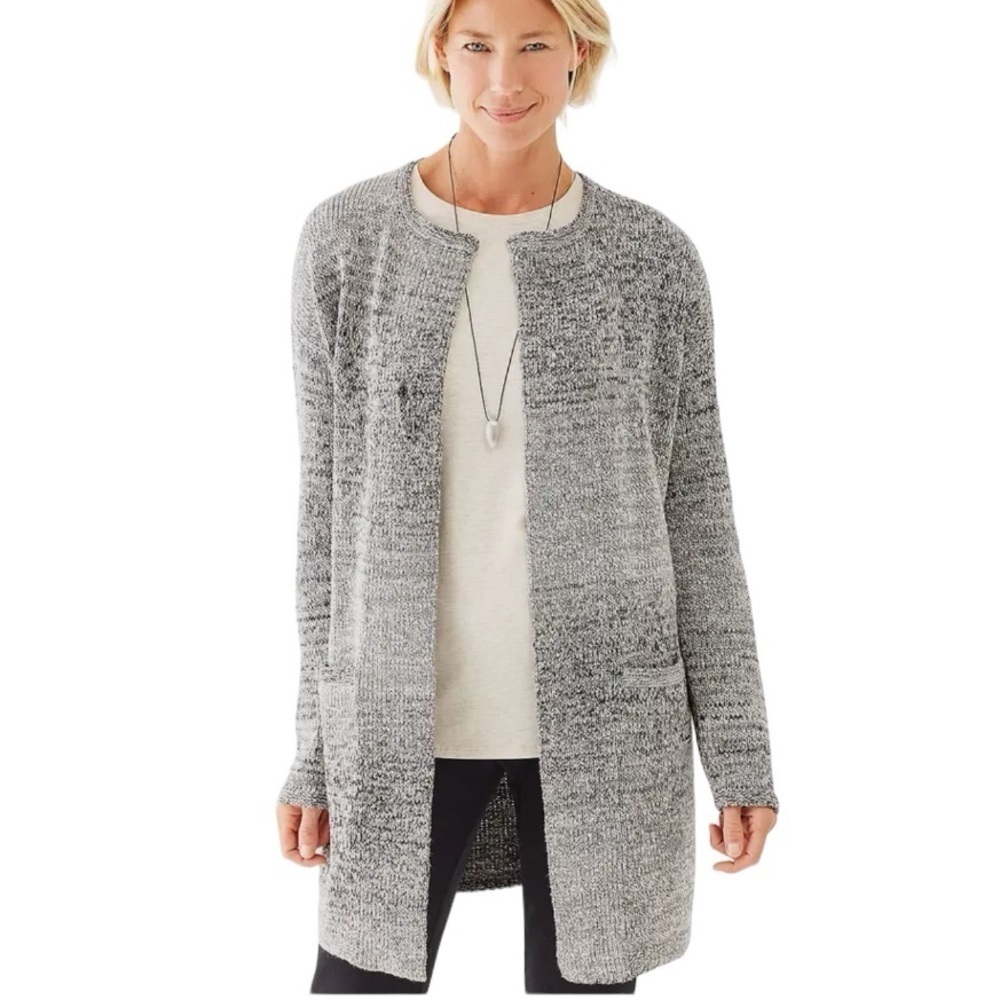 Purejill J.Jill Versatile Grey space-dyed yarn cardigan sweater topper pockets